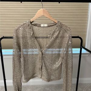 Gold Sequin Cardigan Blouse